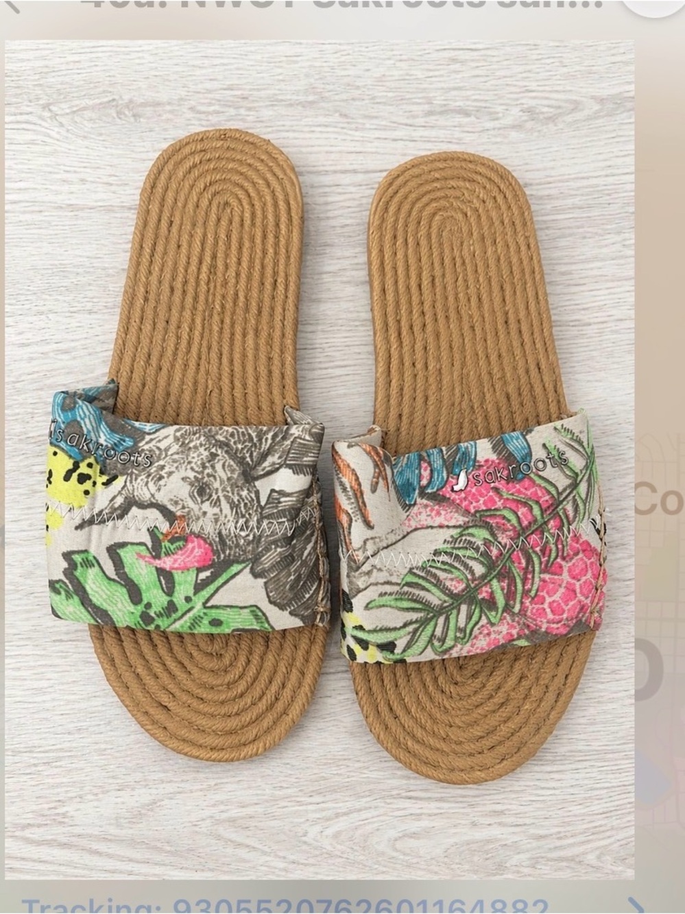 Sakroots Tropical Floral Rope-Textured Slide Sandals in Pink, Green, Blue